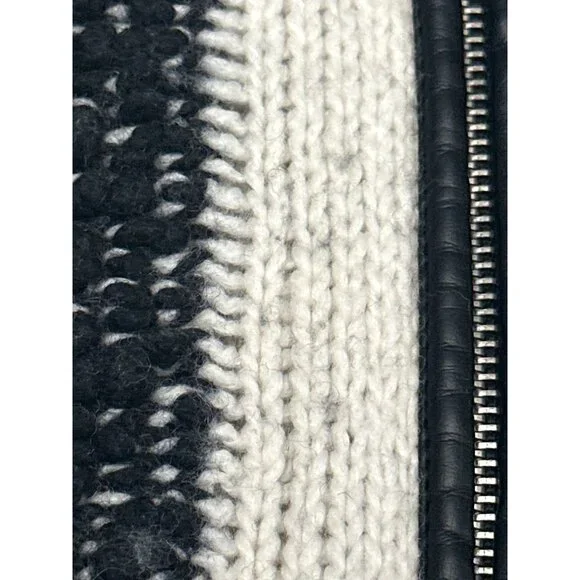 CCC Handcrafted Luxury Black White Poncho Geometric Design Fringe Knit Zip Up OS - Picture 7 of 9